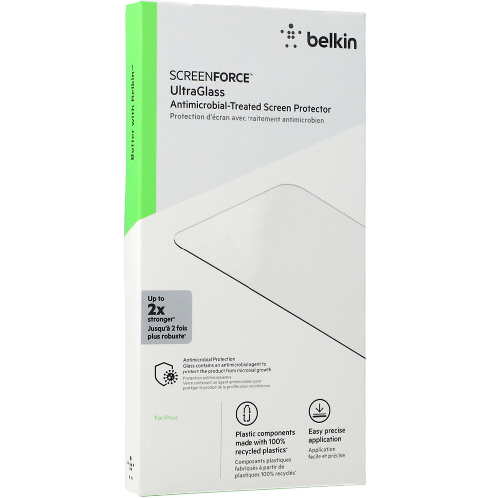 Oryginalne szkło hartowane firmy Belkin z serii ScreenForce UltraGlass Anti-Microbial dla iPhone 14 / 13 / 13 Pro